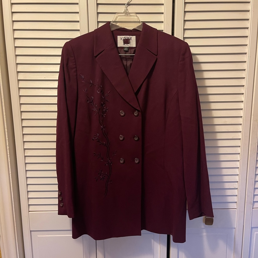 Kasper jacket and skirt burgundy set.